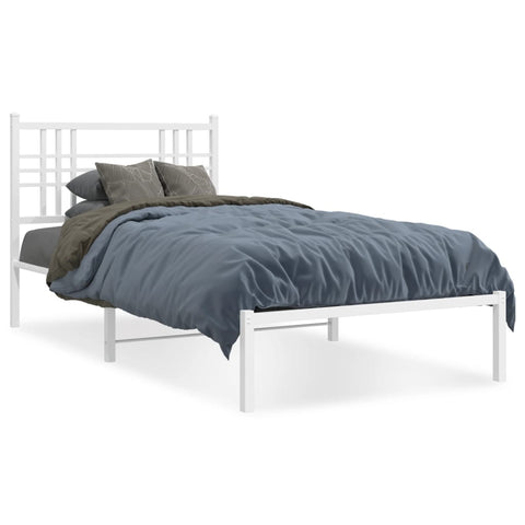 ZNTS Metal Bed Frame with Headboard White 107x203 cm 376369