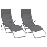Folding Sun Loungers 2 pcs Grey Textilene&Powder-coated Steel 360171