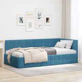 Corner Bed Frame with Headboard Blue 90 x 190 cm Velvet 42016377
