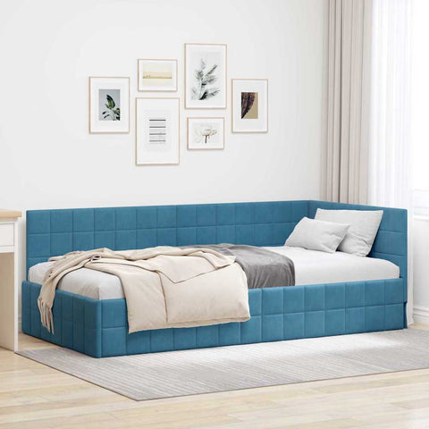 Corner Bed Frame with Headboard Blue 90 x 200 cm Velvet 42016387