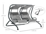 Double Seat Swing Chair Modern Garden Swing w/ 2 Separate Relax Chairs, Handrails, Headrests and T3398P315371