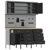 Work Cabinet with Drawer 7 pcs Black Engineered Wood and Steel 3321448