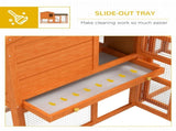 Two-Tier Rabbit Hutch with Run, Ramp, Slide-Out Tray, for Garden - Orange T3398P350012