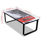 Coffee Table Black with Telephone Booth Print Tempered Glass, Iron 241176