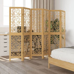Room Divider 6 Panels Brown Solid Wood Paulownia 358873