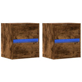 Wall-mounted Bedside Cabinets with LED Lights 2 pcs Smoked Oak 3307970