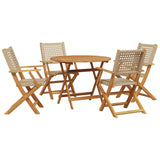 5 Piece Garden Dining Set Beige Poly Rattan and Solid Wood 3281816