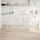 Dog Gate with Door Foldable 6 Panels White 300 cm Poplar Wood 352213