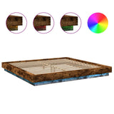 Bed Frame with LED Lights without Mattress Smoked Oak 200x200cm 3281074