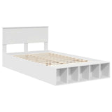 Bed Frame with Shelf Manual White 135 x 190 cm Engineered Wood 3408375