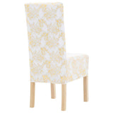 6 pcs Straight Chair Covers Stretch White with Golden Print 133574