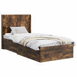 Bed Frame with Storage and Headboard Smoked Oak 90 x 190 cm 3414161