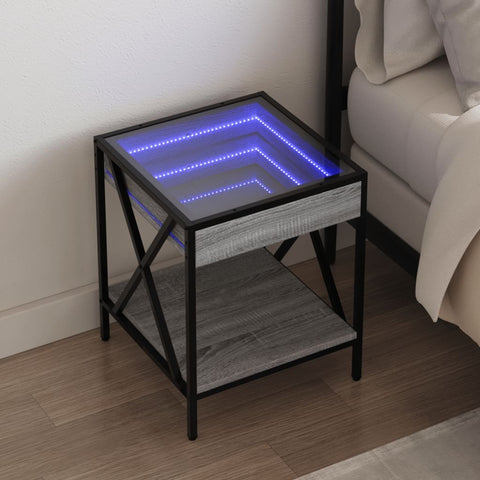 ZNTS Bedside Table with Infinity LED Grey Sonoma 40x40x49 cm 3284099