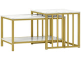 Modern Coffee Table Set of Two, Marble-Effect Nesting Side Tables with Steel Frame for Living Room, T3398P329522