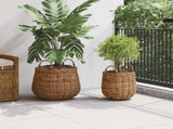 Planter Basket with Storage 2 pcs Brown Lacak Rattan 42020954