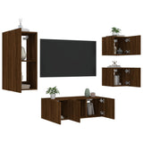 5 Piece TV Wall Units with LED Brown Oak Engineered Wood 3216831