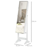 Jewelry Cabinet Standing Mirror Full Length Makeup Lockable Armoire Storage Organizer White T3398P344383