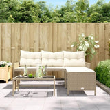 Garden Sofa with Table and Cushions L-Shaped Beige Poly Rattan 365575