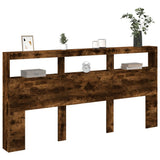 Headboard Cabinet with LED Smoked Oak 200x17x102 cm 839221