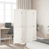 Room Divider 4 Panels White Solid Wood Paulownia 358834