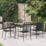 7 Piece Garden Dining Set Black Cotton Rope and Steel 3156541