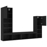 4 Piece TV Wall Units with LED Black Engineered Wood 3216655