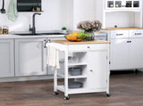 Kitchen Trolley, Kitchen Island on Wheels, w/ Wood Top, 3 Shelves and Storage Cupboard, White T3398P341326