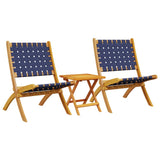 Folding Garden Chairs 2 pcs with Table Dark Blue Solid Wood 3214221