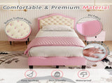 3ft Single Upholstered Bed with Adjustable Chic Button-Tufted Headboard, PU Faux Leather Bed N652P196277P