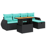 6 Piece Garden Sofa Set with Cushions Brown Poly Rattan Acacia 3328051