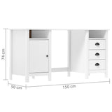 ZNTS Desk Hill White 150x50x74 cm Solid Pine Wood 289000