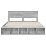 Bed Frame with Shelf Grey Sonoma 200 x 200 cm Engineered Wood 3408338