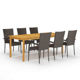 Dining Set Brown Solid Acacia wood, PE Rattan, Powder-Coated Steel 3067877