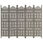 ZNTS Hand carved 5-Panel Room Divider Grey 200x165 cm Solid Mango Wood 285323