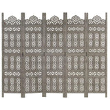 ZNTS Hand carved 5-Panel Room Divider Grey 200x165 cm Solid Mango Wood 285323