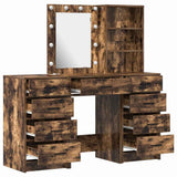 Dressing Table with Mirror Lights 3 pcs Brown Engineered wood 3334222