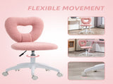 Armless Heart Computer Desk Chair, Teddy Fleece Swivel Office Chair, Makeup Vanity Chair with Height T3398P329890