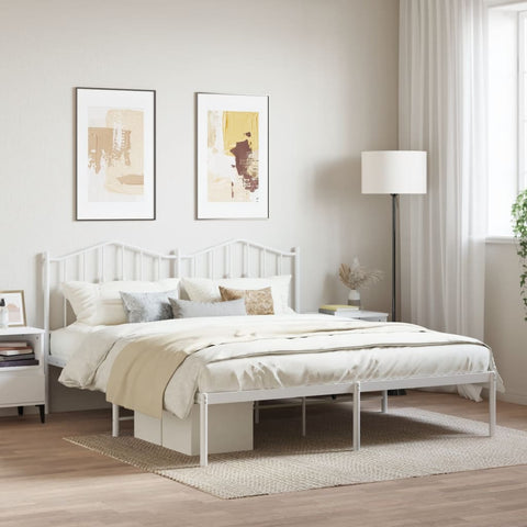 ZNTS Metal Bed Frame without Mattress with Headboard White 180x200cm 373842