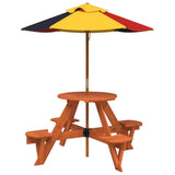 Picnic Table for 4 Kids with Umbrella Round Solid Wood Fir 3281623