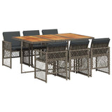 7 Piece Garden Dining Set with Cushions Grey Poly Rattan 3210734