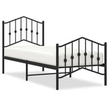 Metal Bed Frame without Mattress with Footboard Black 75x190cm 373797