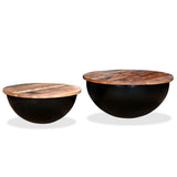 245257 Coffee Table Set 2 Pieces Solid Reclaimed Wood Black Bowl Shape