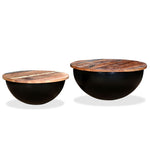 ZNTS Coffee Table Set 2 Pieces Solid Reclaimed Wood Black Bowl Shape 245257