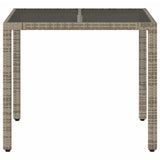 Garden Table with Glass Top Grey 90x90x75 cm Poly Rattan 365588