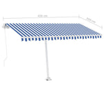 ZNTS Manual Retractable Awning with LED 450x350 cm Blue and White 3069641