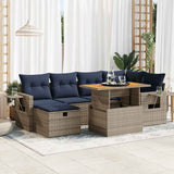 7 Piece Garden Sofa Set with Cushions Black Poly Rattan Acacia 3328034