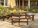 Wooden Garden Dining, 6 Seater Round Dining Picnic Table with Matching Bench, Garden Furniture T3398P554140