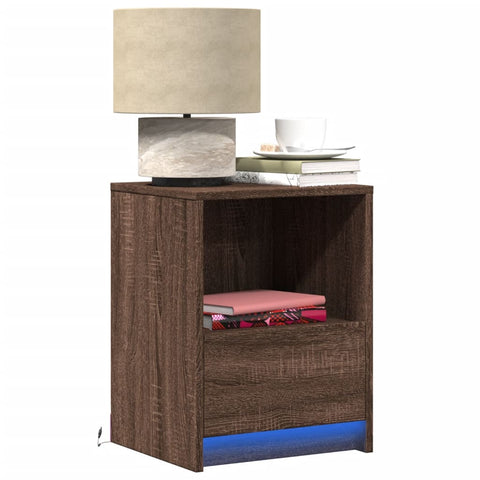 ZNTS Bedside Cabinets with LED Lights 2 pcs Brown Oak Engineered Wood 852032