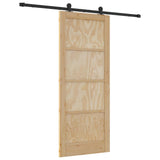 Sliding Door Natural and Black 83 x 202 cm Solid Pine Wood 3333364