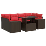 7 Piece Garden Sofa Set with Cushions Brown Poly Rattan 3326755